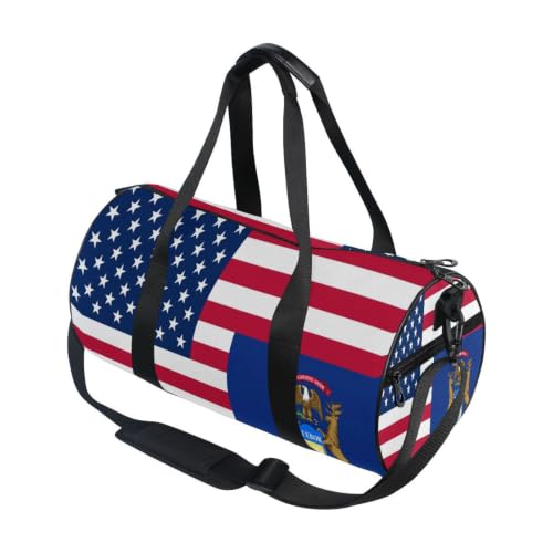 Bolsa de viaje redonda unisex con estampado de la bandera de EE. UU.