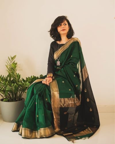 Image of Women's Cotton Soft Silk Sarees | Jamdani Cotton Saree With Attach Unstitched Blouse Piece