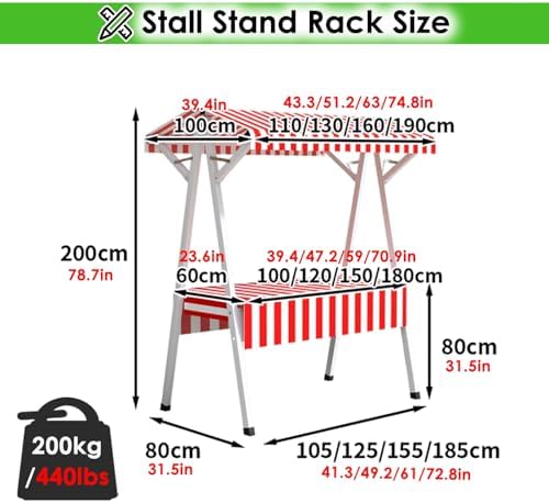 Portable Food Cart for Night Markets & Fairs, Collapsible Display Stall, Market Rack for Shopping Malls, Flower Carts for Business (Red, 51.2" W)