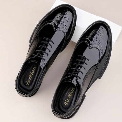 Men's Patent Leather Oxfords Wingtips Derby Shoes Men Classic Round Toe Lace Up Thick Sole Dress Breathable Handmade Formal Shoes for Business Work2