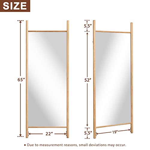 Image of NeuType 65 inch x 22 inch Full Length Mirror Large Ladder Style Mirror Solid Wood Frame Full Length Mirror for Wall, Large Bedroom Mirror, Wall Mounted or Leaning Against Wall, Natural (No Stand)