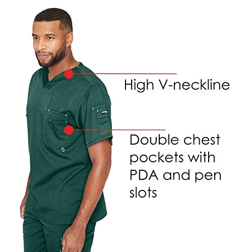 Grey's Anatomy Men's Modern Fit V-Neck Scrub Top, Hunter, Large #TOP4