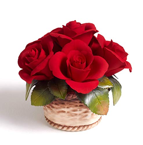 Capodimonte Handmade Porcelain Canterpiece With Red Roses Made By Our Artisans At Unionporcelain In Italy