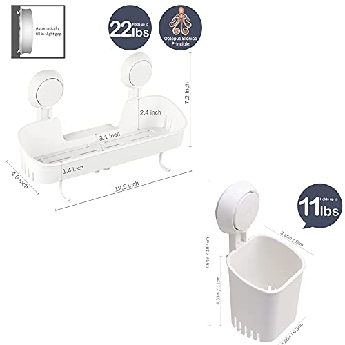 Bathroom & Kitchen Storage Set 2 Pcs, Toothbrush Holder + Shower Caddy, Suction Cup Organizer For Toothbrush, Toothpaste, Spice Jar, Condiment, Drill-Free Removable #TOP1