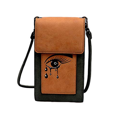 Diyafas PU Leder Geldbörse Brieftasche Kartenhalter Handytasche Kleine Umhängetasche mit Schultergurt für Damen