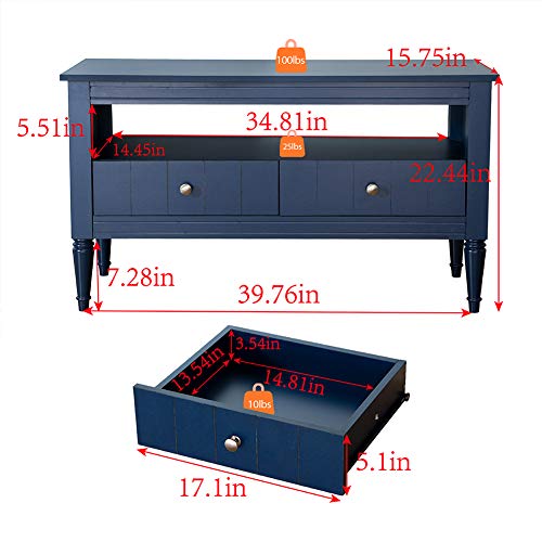 Pellebant 40 Inch TV Stand Media Console Table with Wood Storage Cabinet, Modern Entertainment Center for Flat Screen TV, Gaming Consoles in Living Room, Entertainment Room, Blue