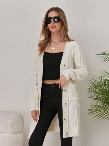 Image of Womens Cardigan Sweaters Cable Knit Sweater 2026 Fall Winter Chunky Open Front Button Down Coats with Pockets