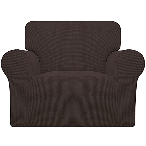 Image of Easy-Going Stretch Chair Sofa Slipcover 1-Piece Couch Sofa Cover Furniture Protector Soft with Elastic Bottom for Kids, Pet. Spandex Jacquard Fabric Small Checks (Chair, Chocolate)