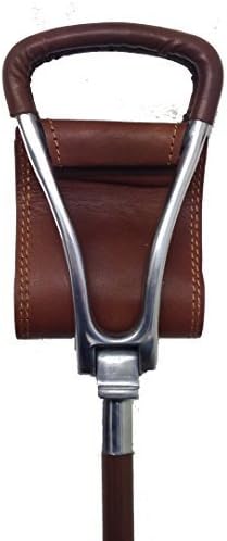 Walking Seat Stick with Brown Leather Seat and Black Shaft.
