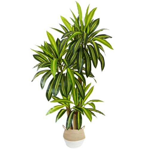 Warmplants Artificial Dracaena Tree, 6ft Tall Fake Dracaena Plant with Basket, Indoor Outdoor Faux...