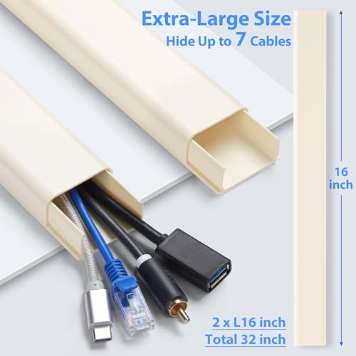 Image of ZhiYo 32 inch Cord Covers for 4-7 Wires on Wall, Beige, 1.54 inch W x 0.75 inch H