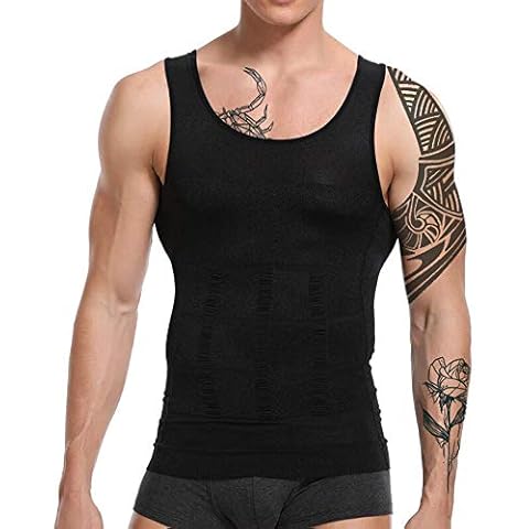 Taoqiao Compression Underwear Men Body Slimming Men's Tank Top Figure-shaping Undershirt for Men Sports Fitness Body Shaper Tummy Control, mens, black, XL Cover