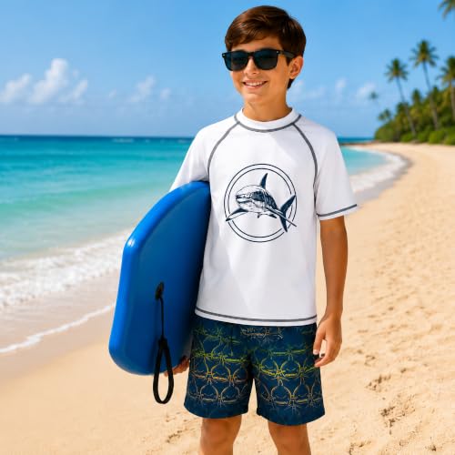 Image of iXtreme Boys Swim Set - 2 Piece Rash Guard Short Sleeve Swim Shirt and Boys Swim Trunks for Infants Toddlers & Big Boys