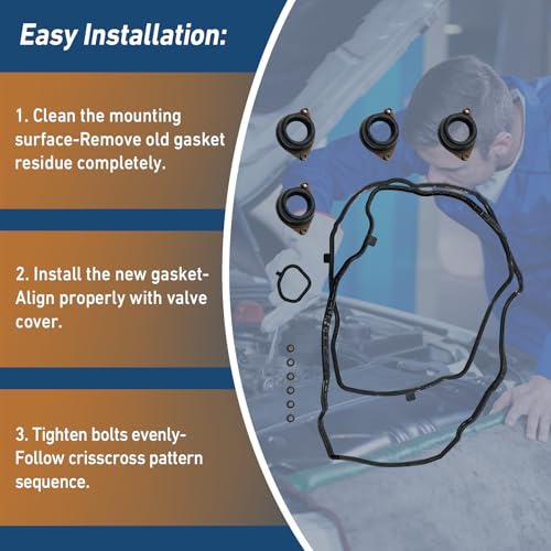Image of Engine Valve Cover Gasket Set Compatible with Honda Accord 2DR EX EXL LX-S 2013 2014 2015 2016 2017,4DR EX EXL LX Sport 2013 2014-2&4-Door 2.4L K24 - OE 12030-5A2-A01
