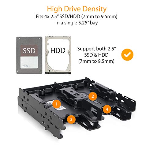 Icy Dock Tool-Less Dual 2X 2.5” (4 Bays) Hdd/Ssd Mounting Bracket For External 5.25” Bay | Flex-Fit Quattro Mb344Sp #TOP2