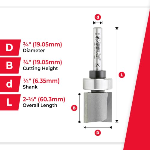 Image of Amana Tool 45485 Carbide Tipped Flush Trim Plunge Template 3 /4 D x 3 /4 CH x 1 /4 Inch SHK w / Upper Ball Bearing Router Bit