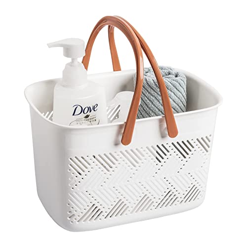 Image of Andmey Portable shower caddy Tote, Plastic Storage Caddy Basket with Handle for College, Dorm, Bathroom, Garden, Cleaning Supplies, White