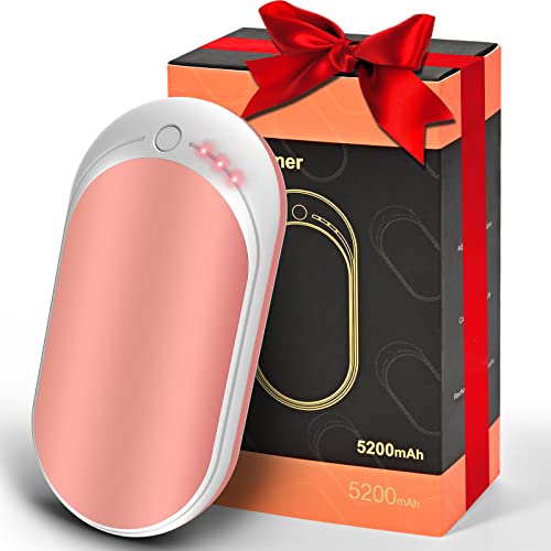 Calentador de Manos Recargable, Calienta Manos Electrico USB, 5200mAh Calienta Manos de Bolsillo, Electrónico Hand Warmer, Reutilizable Calientamanos Power Bank para Exterior, Camping, Rosado