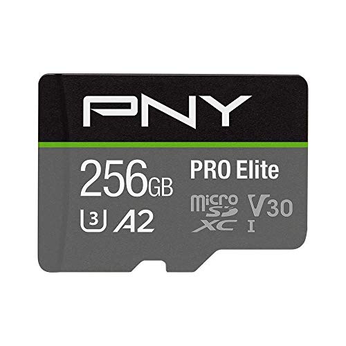 PNY PRO Elite 256GB microSDXC-Speicherkarte + SD-Adapter, Klasse 10 UHS-I, U3, A2, V30 für 4K-Video, Lesegeschwindigkeit bis zu 100MB/s