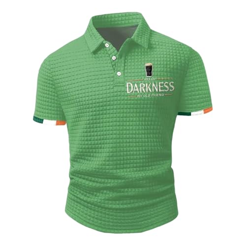 Image of Hello Darkness My Old Friend T-Shirt Irish Beer Polo Shirts Short Sleeve Top St Patricks Day T Shirts for Men Adult Retro Fit Trendy Casual Ireland Funny Drinking with Button Ireland Tee Gifts Tops, A