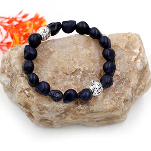 Image of Uloveido Halloween Bracelets for Men Women Black White Skull Stone Bracelet Charm Ghost Pumpkin Lamp Bat Design Bracelets