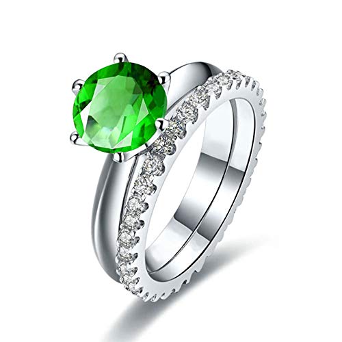 Bague de fiançailles argent 2 rangs vert KnSam pour femme