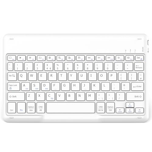 EasyAcc Bluetooth Keyboard, Ultra-Slim Wireless Keyboard UK Layout Quiet Portable Design with Built-in Rechargeable Battery for iOS, Mac, iPad, Windows and Android, White