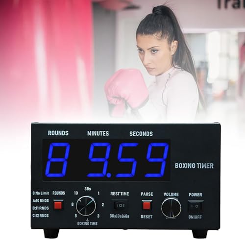 HLGKBY Temporizador de intervalos de Boxeo clásico, Temporizador de intervalos de Gimnasio Profesional con Pantalla LED, Temporizador de Boxeo portátil con Sonido Ajustable y cronómetro, Tiempo Blue