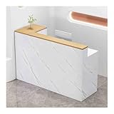 Elegante escritorio de recepción de 120 cm con acabado de mármol dorado y madera, elegante escaparate de ropa y mostrador de pago para minoristas y minimercados