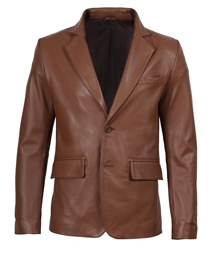 Image of fjackets Mens Leather Jacket - Real Lambskin Leather Blazer, Notched Collar Sport Coat for Men