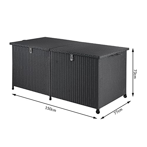HLJMAQ 150cm Hubautomatik Gartentruhe Box Auflagenbox Poly Rattan XXL schwarz – Bild 8