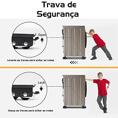 Suporte Com Rodinhas Base Ajustável Máquina Lavar Fogão Geladeira Móveis Resistente