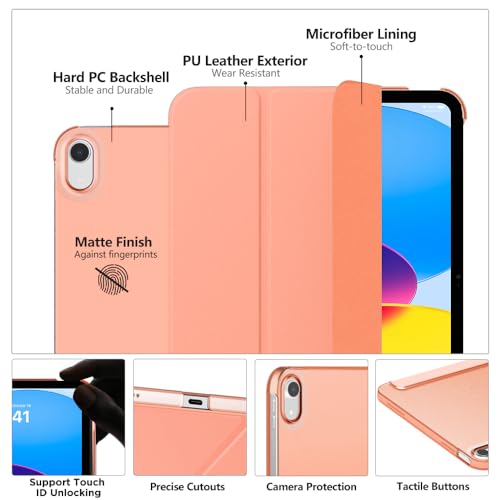 Image of MoKo for iPad (A16) 11th Generation Case 11 Inch 2025, iPad 10th Generation Case 10.9 Inch 2022, Slim Stand Hard PC Translucent Back Shell Smart Cover, Support Touch ID, Auto Wake /Sleep,Apricot Orange