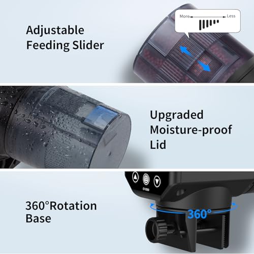 Image of Automatic Fish Feeder Dispenser for Aquarium: Rechargeable Auto Feeders for Tank Turtle Pond Betta - 200ml Smart Food Feeding Timer Dispensers for Flake Pellet Vacation Weekend