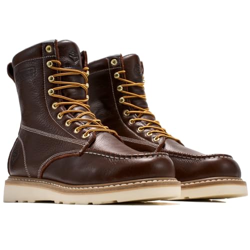 SUREWAY Botas de trabajo de cuña de 8 pulgadas para hombre, puntera suave, cuero de grano completo de alta calidad, GoodyearWelt, botas de trabajo de seguridad, plantilla cómoda, resistente al aceite