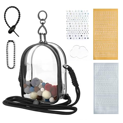 Image of Clear Doll Case with Keychain and Adjustable Strap, Waterproof Crossbody Bag for Blind Box Collectibles - Dustproof PVC Display Cover (Black, 5.9inch /15cm)