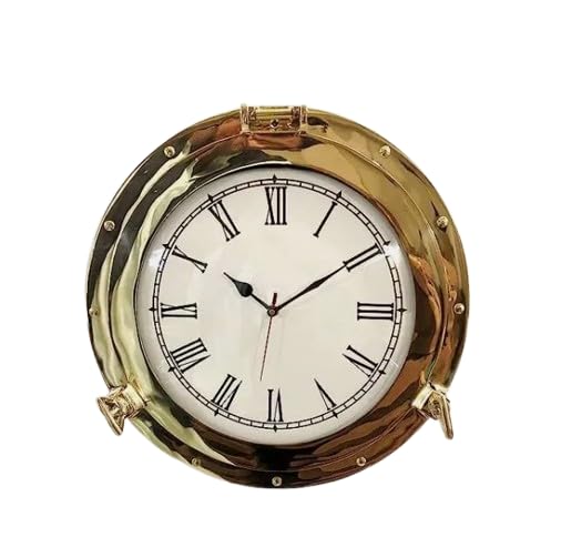 Reloj analógico náutico de latón macizo antiguo de 30,5 cm para colgar en la pared