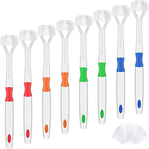 8 Pieces 3-Sided Toothbrush Soft Wrap-Around Training Toothbrush Saving Time for Kids Complete Teeth, Gum-Care and Gentle Clean Each Tooth to Completely Cover The Toothbrush, Blue, Orange, Green, Red