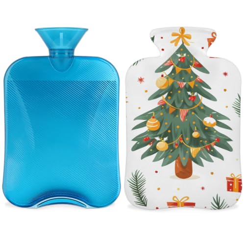 Hot Water Bottle with Soft Cover,2L Glitter Tree Hot Water Bag for Hot and Cold Compress, Hand Feet Warmer, Christmas Gift Rubber Hot or Cold Water Bottle Halloween Christmas Decorations