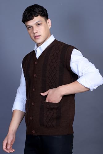 Image of V Neck Cardigans for Men - Woolen Sleeveless Sweater for Man Winter Wear
