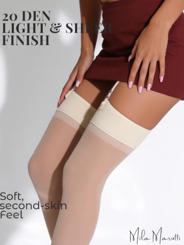 Image of Mila Marutti Sheer Thigh High Stockings for Garter Belts | 20 Denier Lingerie Stockings | Garter Set Nylons Multiple Colors