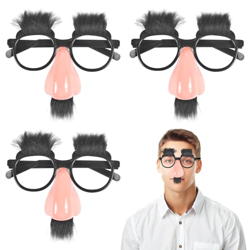 Funmo 3 gafas divertidas de nariz grande, gafas divertidas para la nariz, gafas de disguisa, gafas divertidas, gafas de bigote para cejas, disfraz, para Halloween, decoración de fiesta de disfraces,