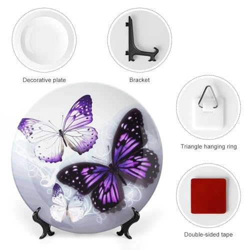 Plato decorativo de cerámica mariposas blancas y moradas 8 pulgadas miniatura 3