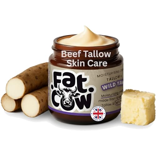 Fat Cow Beef Tallow Cream Grass-Fed Whipped Tallow Moisturizer with Wild Yam & Jojoba Oil Fragrance-Free Face & Body Cream for Dry or Sensitive Skin 60ml