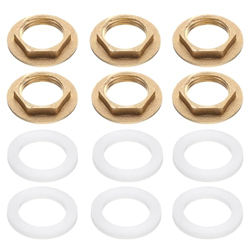 sourcing map 6 dadi di bloccaggio in ottone, raccordi per tubi, dado esagonale femmina BSP da 1/2 pollici, flangia a foro singolo, dado di bloccaggio per rubinetto con rondella in silicone per lavello