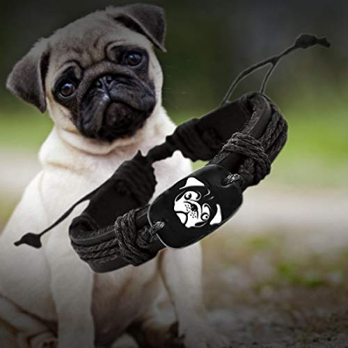 Pug Dog Awareness Black Vegan Leather Adjustable Bracelet2