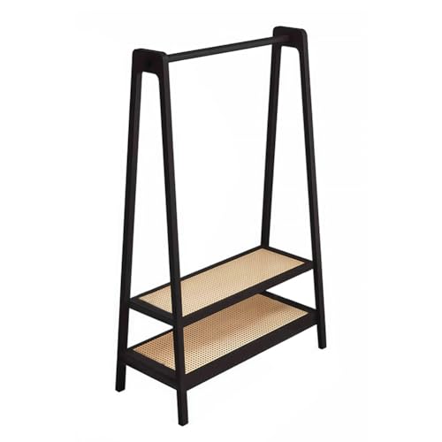 KoiFlow ハンガーラック 洋服掛け A型タイプ 棚板付き 頑丈 安定感 洗濯物干し室内物干し 2つフック付き コート掛け 多機能収納 全体耐荷重150kg 見せる収納 組立品 玄関 省ペース スリム 竹製 ブラック-長さ65