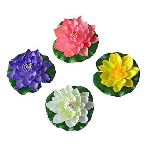 FONDOTIN 4個 点人工泡沫蓮花装飾 水槽池プール用シミュレーション睡蓮 フェイク水中花 フローティング蓮花ガーデンデコレーション