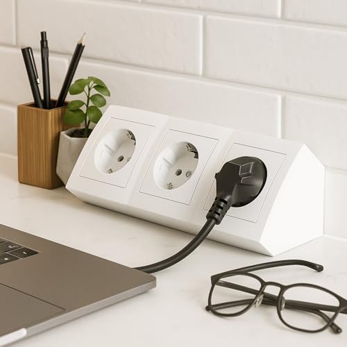 Regleta de 3 enchufes, Serie T1, color blanco puro