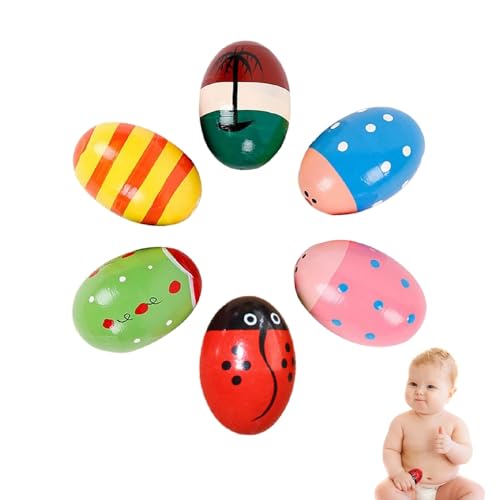 Eiershaker, 6 Stück Ei-Maracas, Musik-Eier, Musik-Eishaker, Maracas in Eierform aus Holz, Ostereier für Kinder, Früherziehung im Kindergarten, zufälliger Stil